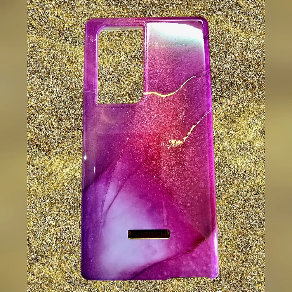 Samsung 23Ultra Dual-Layer Pink & Gold Marble Phone Case-Used - Picture 2 of 3